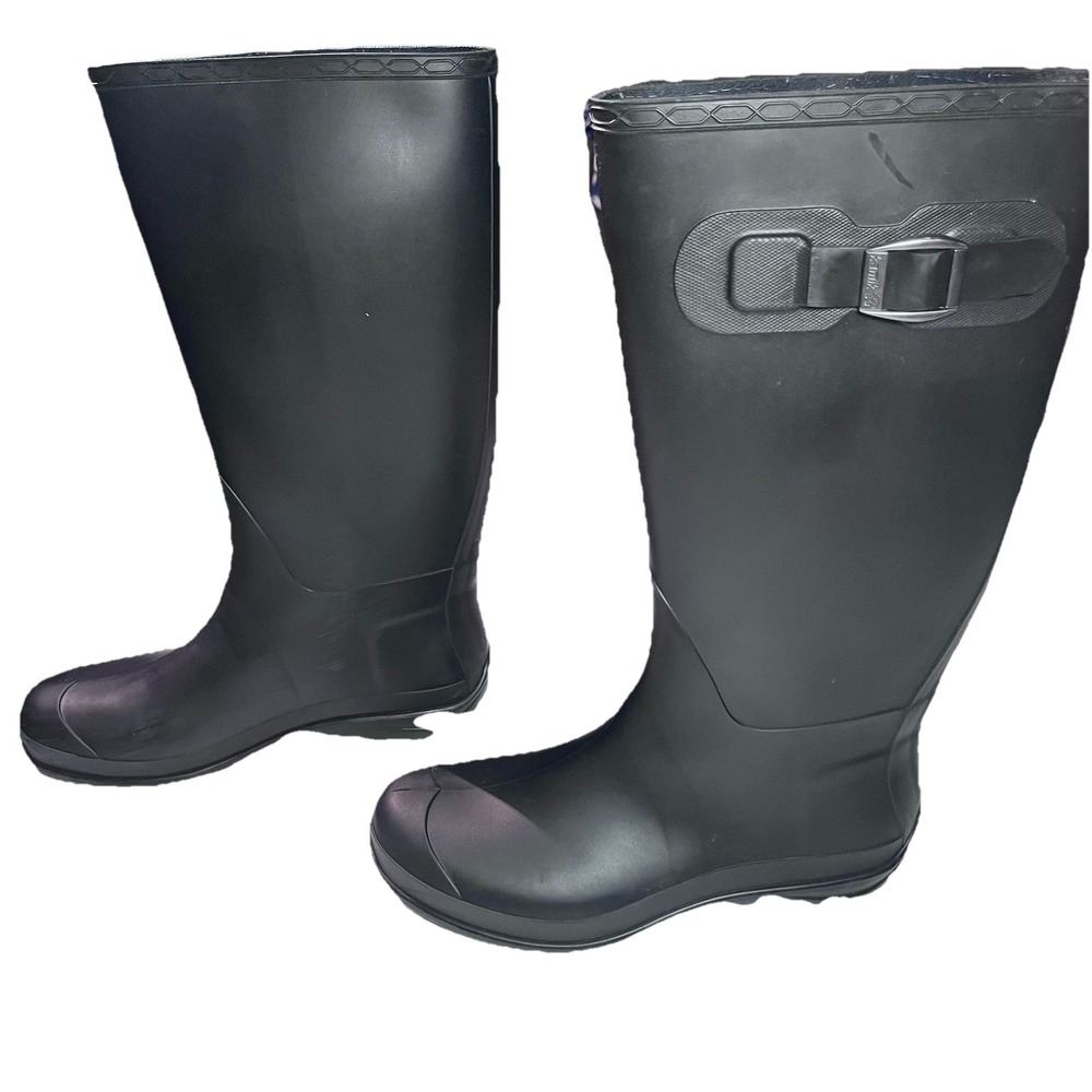 Kamik Olivia BlackHalf Calf Rubber Rain Boots Lined Decorative Buckle Women's 8‎